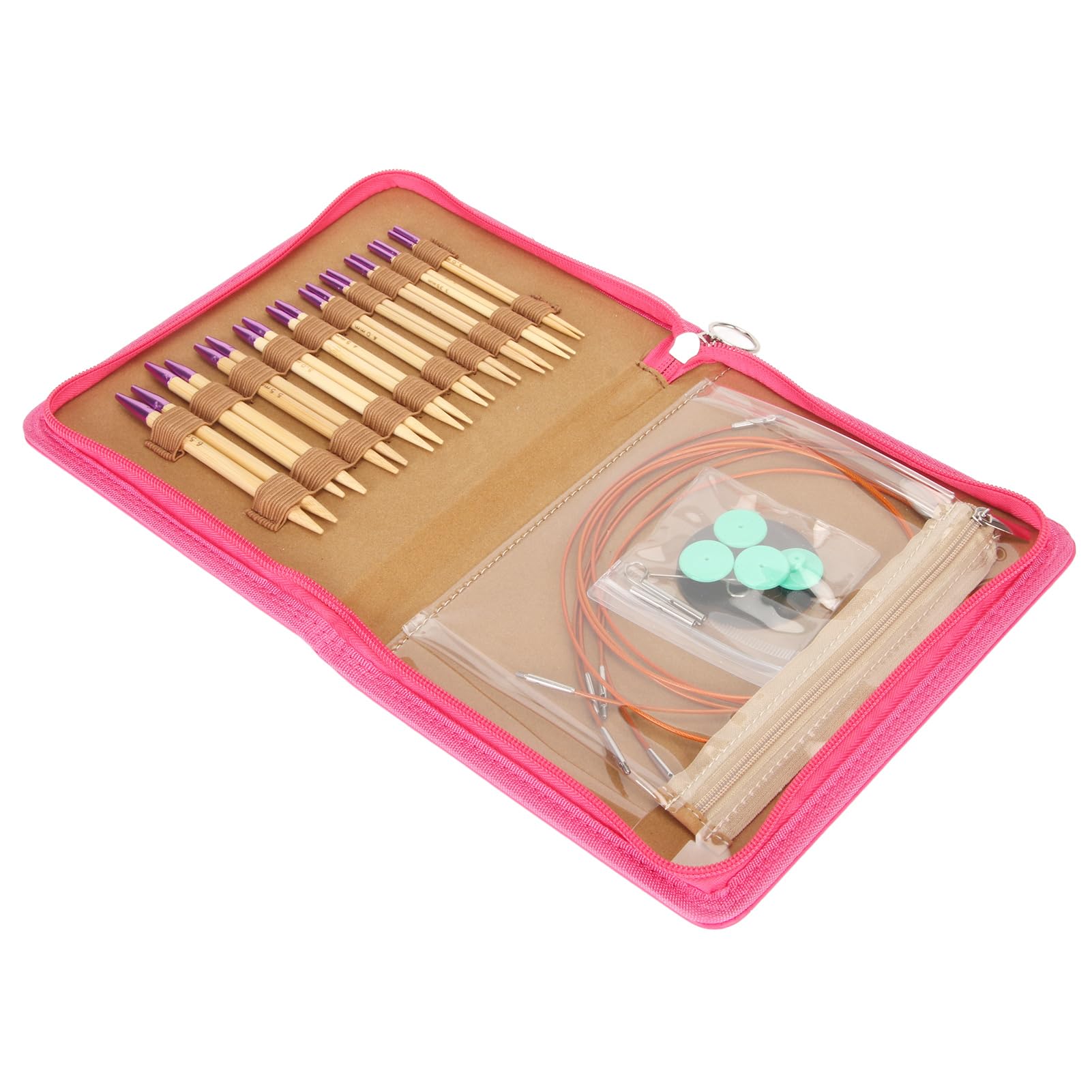 Juego de 10 Pares de Agujas de Tejer Circulares, Agujas de Tejer de Bambú Intercambiables con Mango Ergonómico, Juego de Agujas de Ganchillo con Bolsa de Almacenamiento para