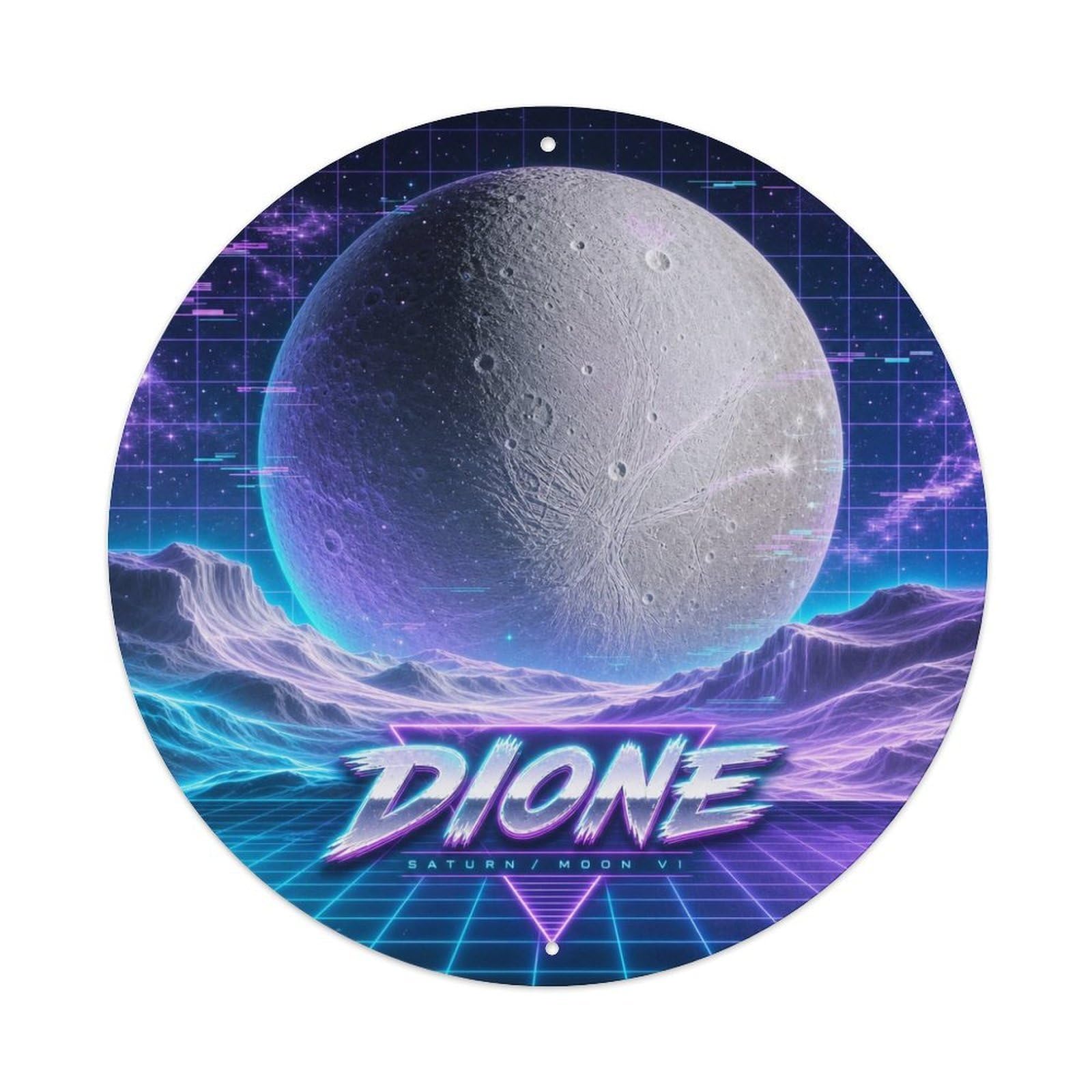 Cosmic Dione Saturn Moon Orbit Astral Galaxy Deep Space Metal Tin Sign Plaque Wall Decor for Cafe, Man Cave, Club Bar, Office, Home Garden Round Metal Poster 8x8Inch