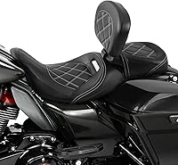 Vista 2 de TCT-MOTORPARTS Asiento de Conductor y Pasajero de Perfil Bajo con Almohadilla de Respaldo de Conductor para Harley Touring Road King 2009-2023