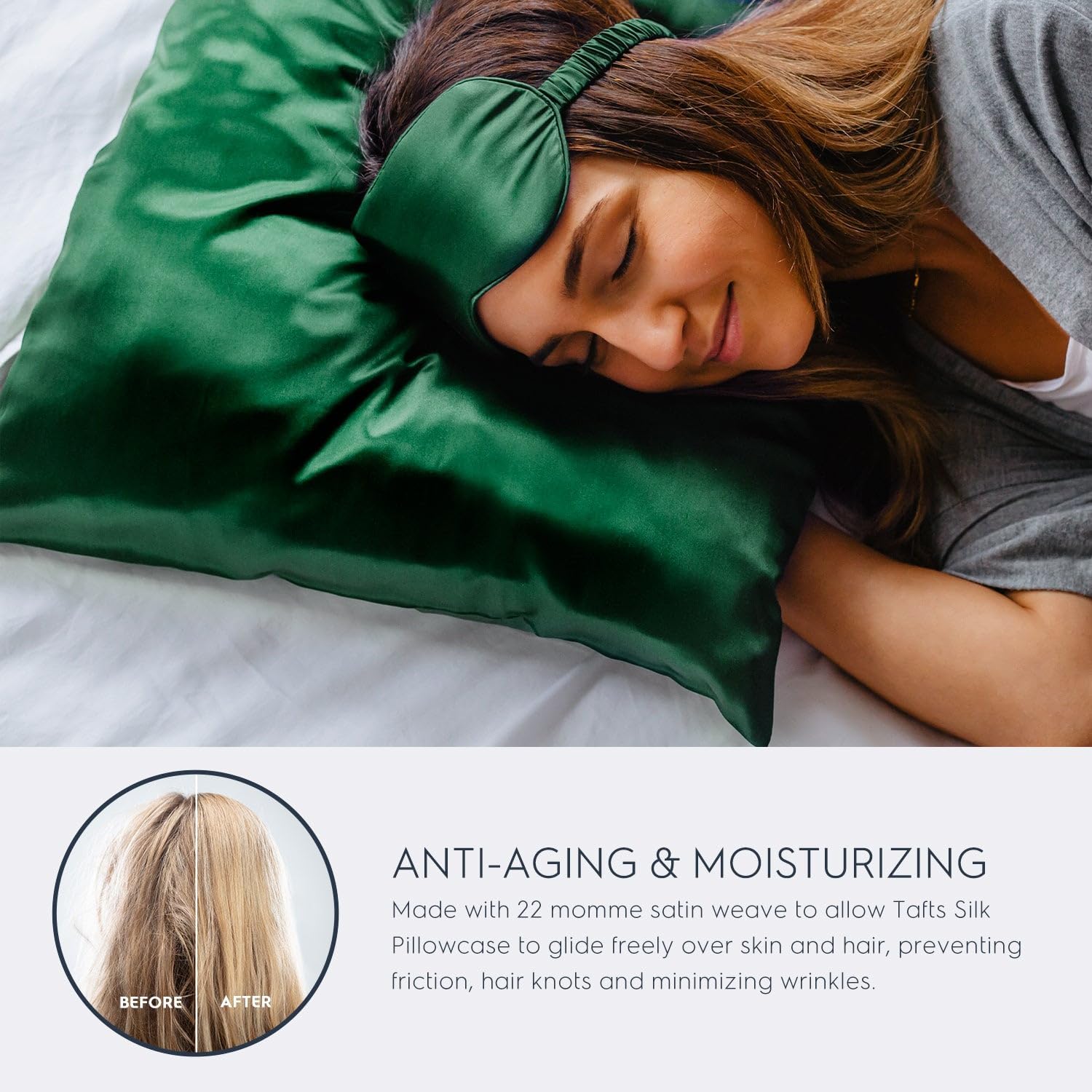 Tafts Silk Pillow Cases - 22mm 100% Pure Mulberry 6A Silk Pillowcase for Hair & Skin with Envelope Closure, Cooling, Natural, Organic, Double Sided Silk Pillow Case (Emerald, Queen 20x30 2pc)