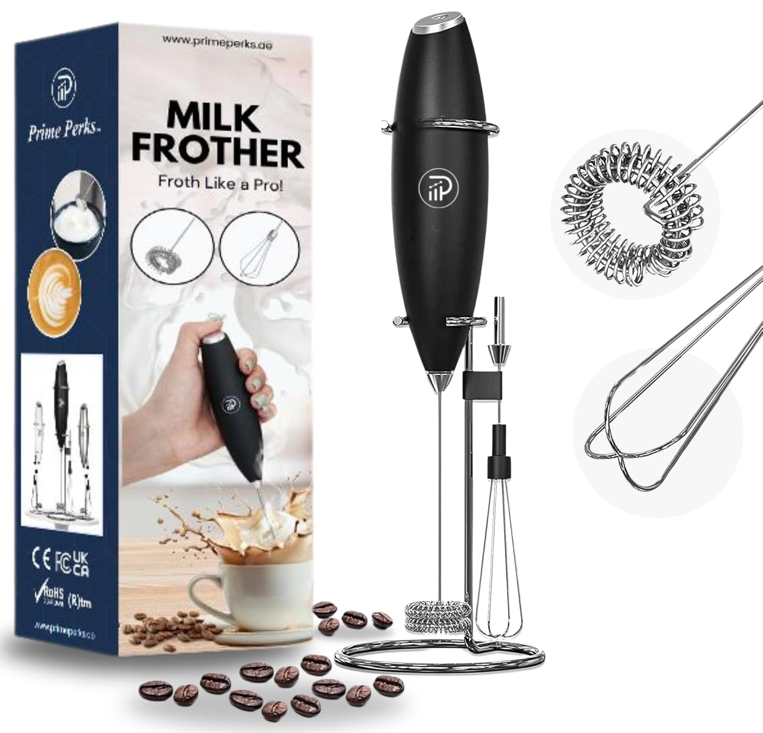 Powerful Milk Frother Wand - Ultra Fast Handheld Drink Mixer - Electric Whisk Foam Maker for Coffee, Lattes, Cappuccino, Frappe, Matcha, Hot Chocolate & Coffee Creamer. (Black)