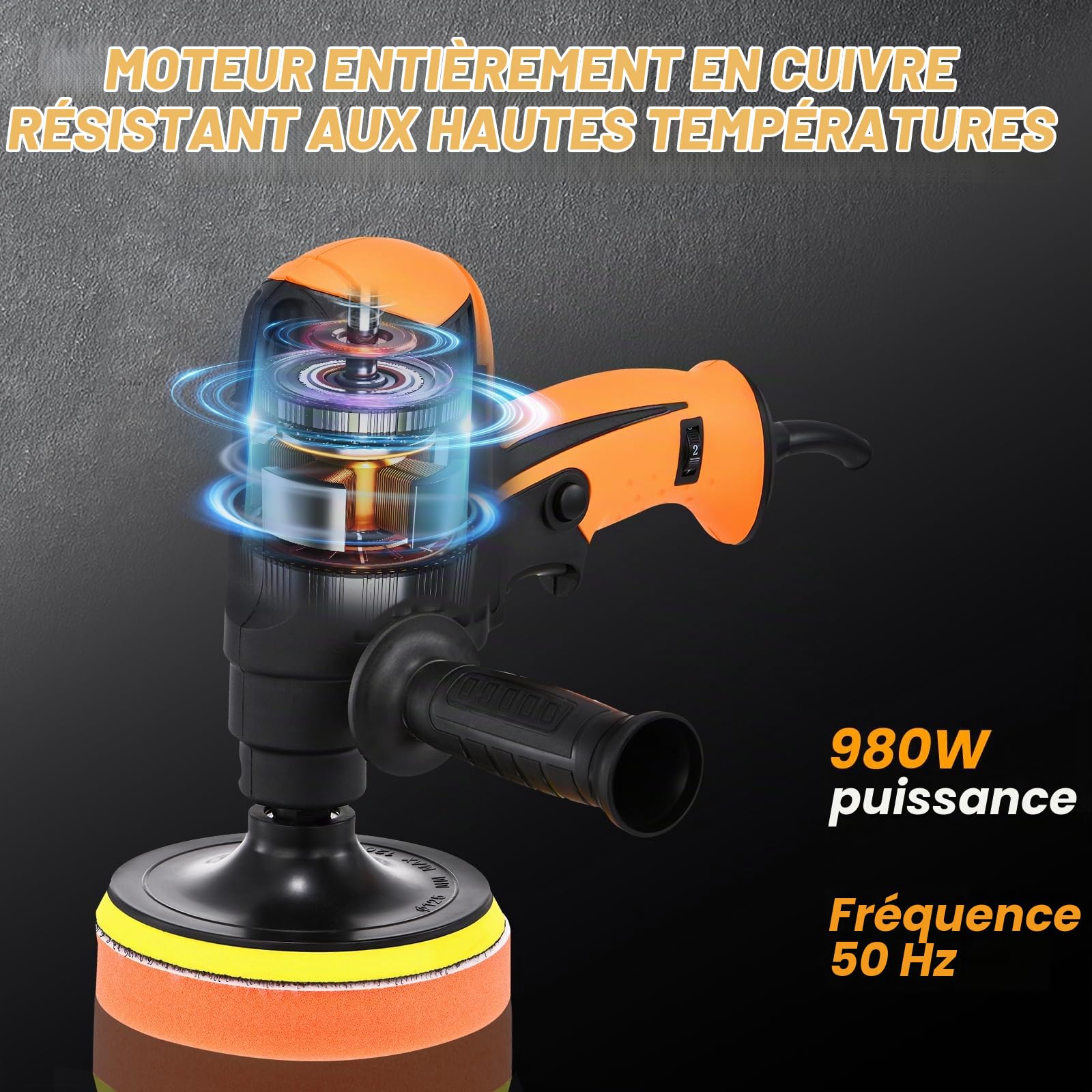 Polisseuse de voiture, Weytoll 980W Polisseuse électrique réglable à six vitesses Outil de cirage et de polissage