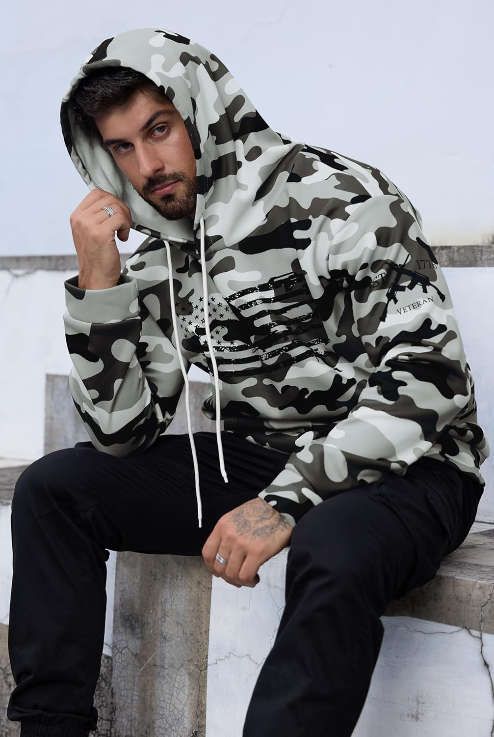 Mainfini Men's American Flag Camo Hoodie Fleece-Lined Patriotic Military Sweatshirt with Kangaroo Pocket (S-3XL) - Image 7