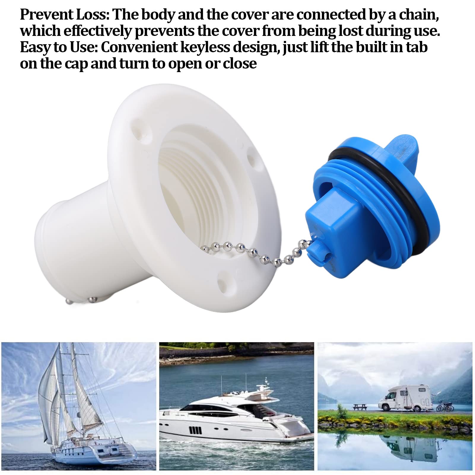 ABS Boat Deck Water Filler Hatch With Keyless Cover | Frosted "Water" Mark | For Marine, Yacht, RV | Anti-Lost Chain
