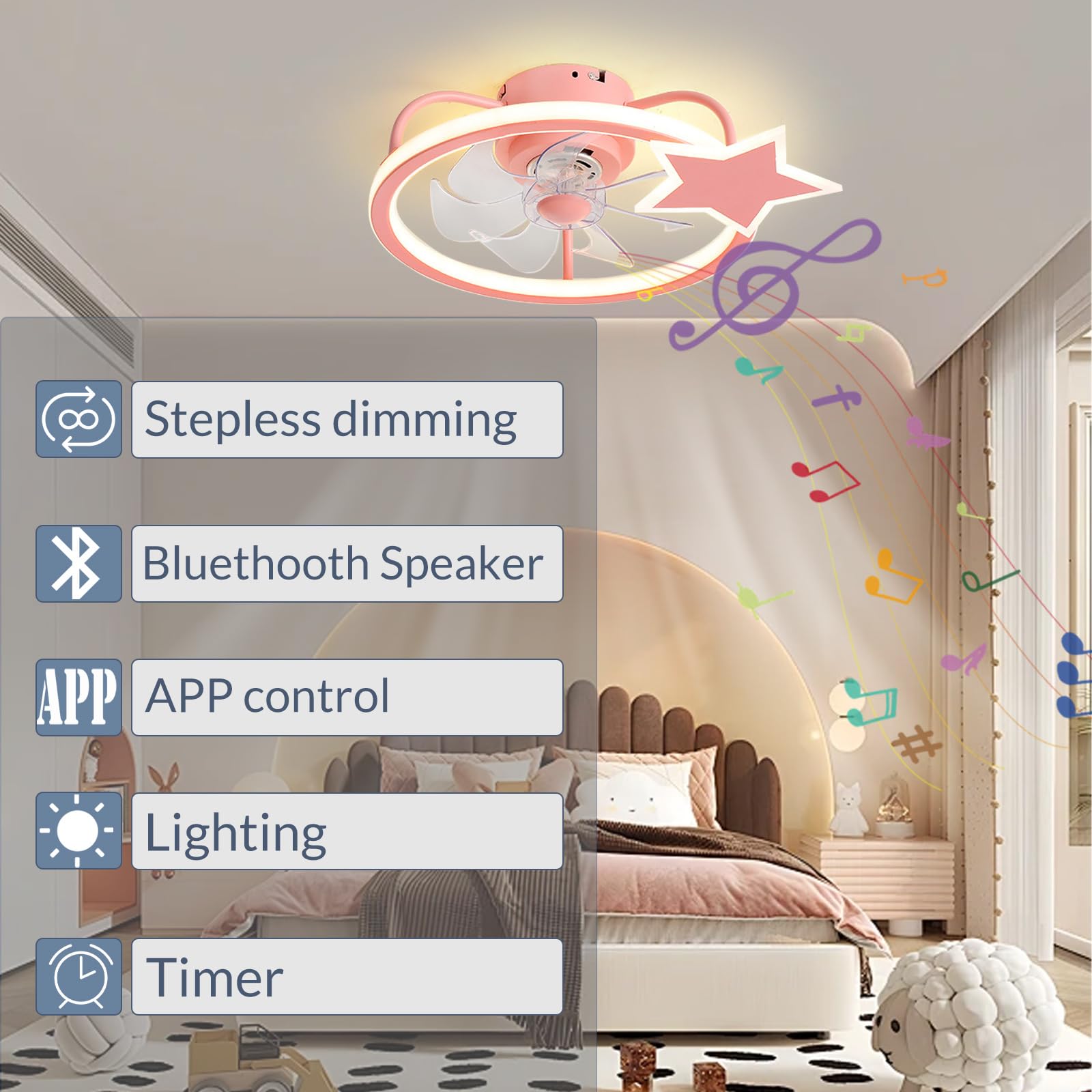 FIMEI Lustre de ventilateur de plafond avec télécommande Led Pales de