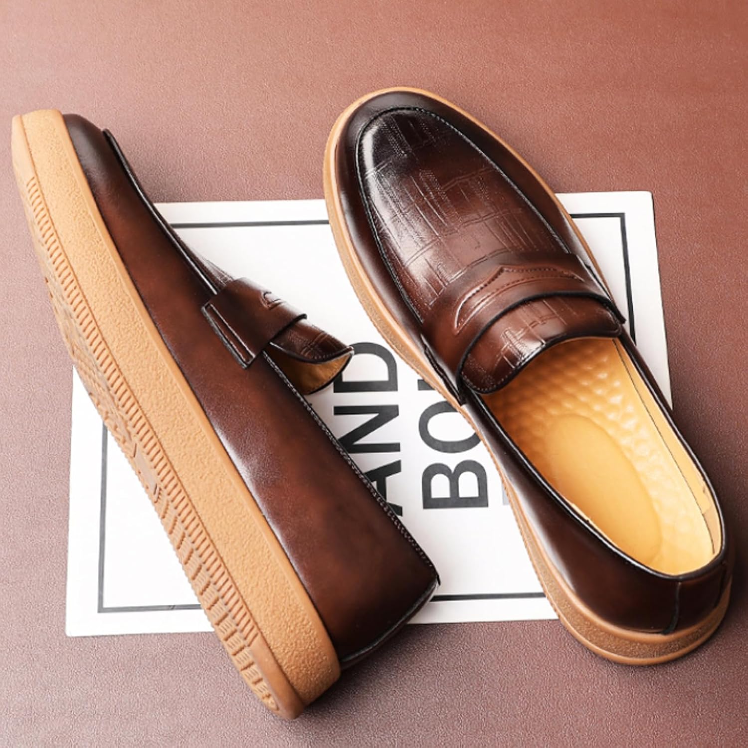 Men's Leather Classic Round Toe Penny Loafers Comfortable Slip-on Platform Business Loafers Casual Office Work Dressy Shoes