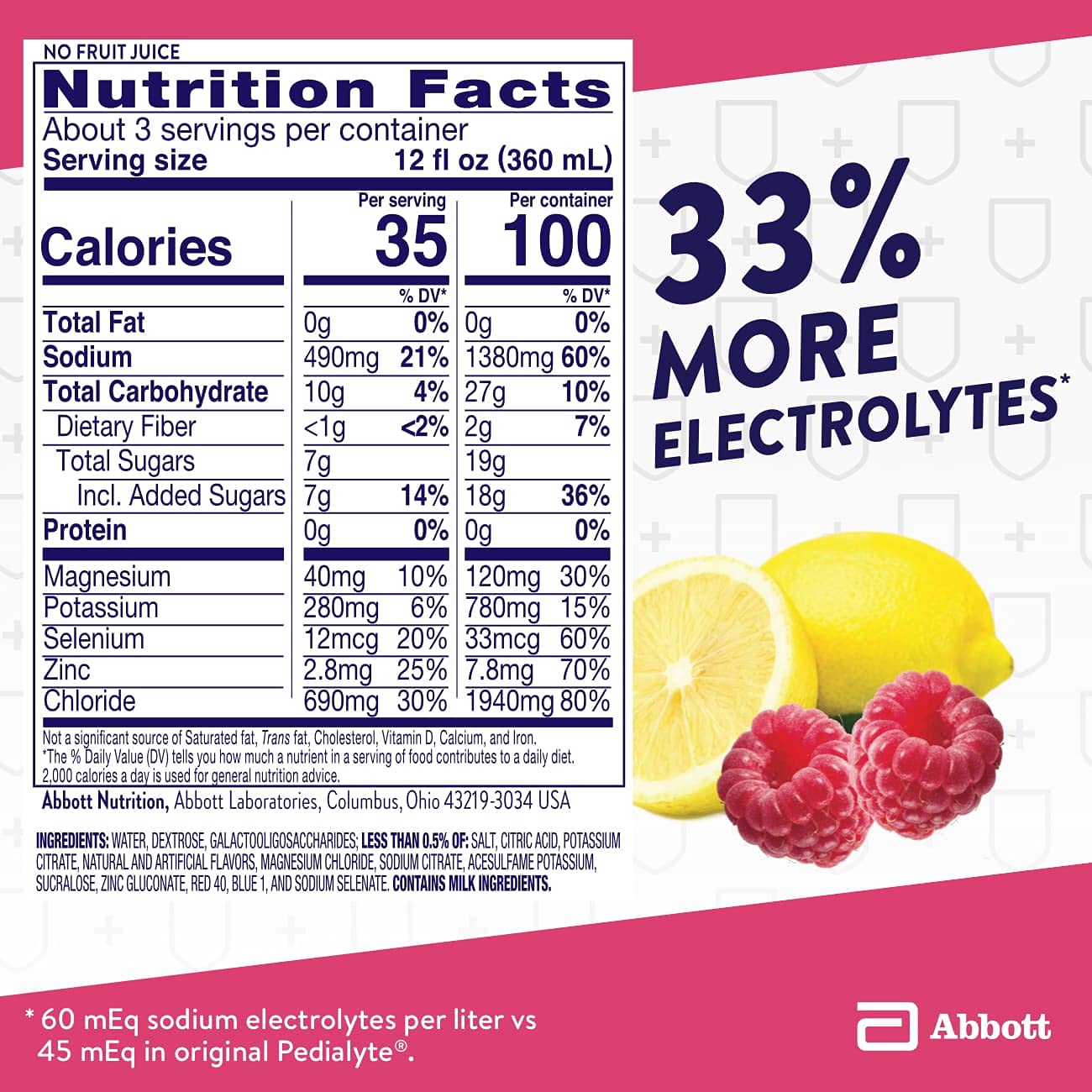 Pedialyte with Immune Support, Raspberry Lemonade, 4 Count, Electrolyte