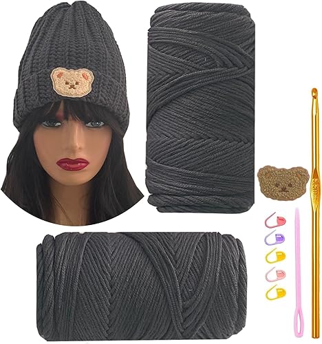 SHENJILL Kit de ganchillo de gorros para principiantes, kit de ganchillo con videos paso a paso, tutoriales para principiantes, kit de gorro de