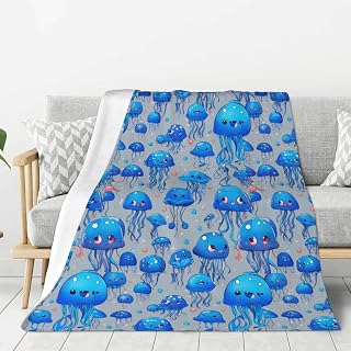 Hingor Cobija colorida con estampado de medusas, manta de forro polar de franela súper suave, manta de cama ligera y esponjosa para ropa de cama, sofá y viajes, 60 x 80 pulgadas