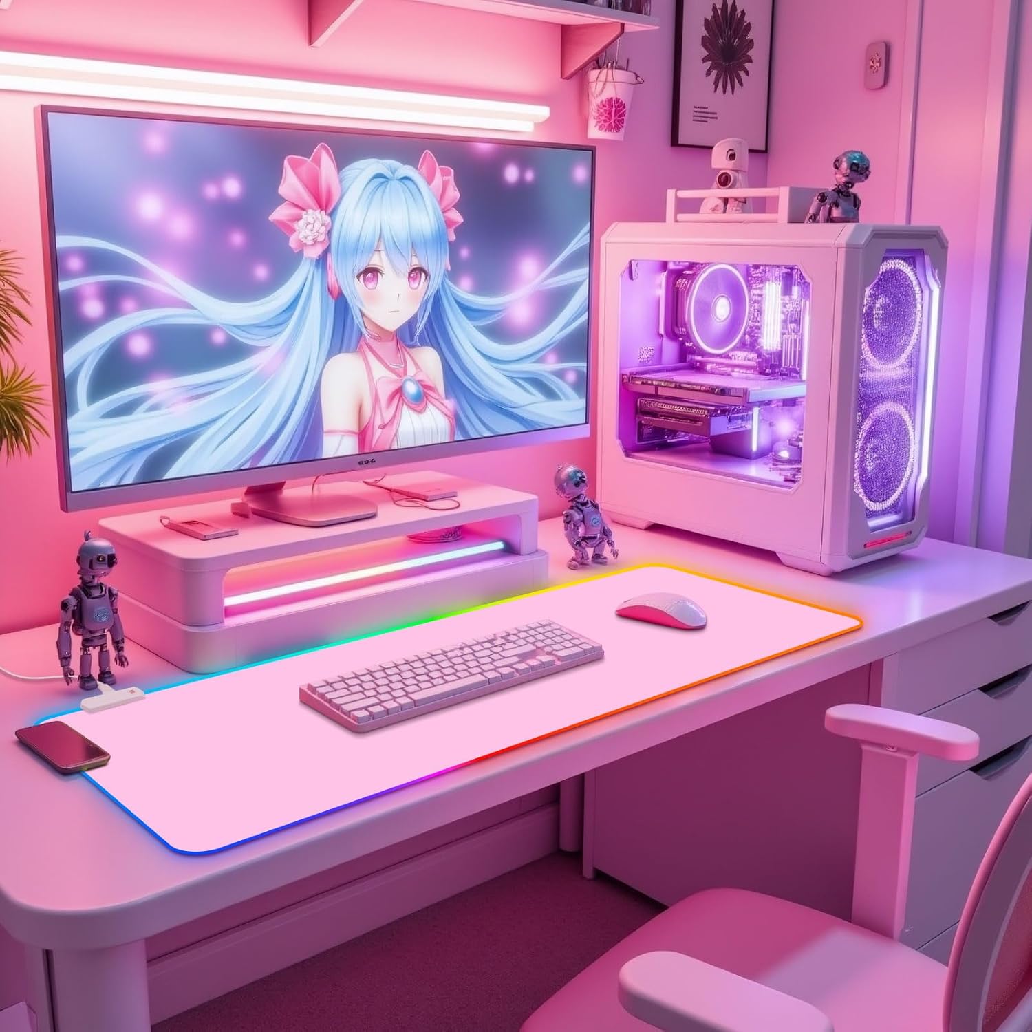 Pink RGB Gaming Mouse Pad I Large Mousepad with 14 Led Light Modes I Keyboard Pad Gaming Desk Mat I Non-Slip Rubber Base Big Mouse Mat for Gamer I 900x400x4mm Waterproof Mousepad for Game PC MacBook - Image 2