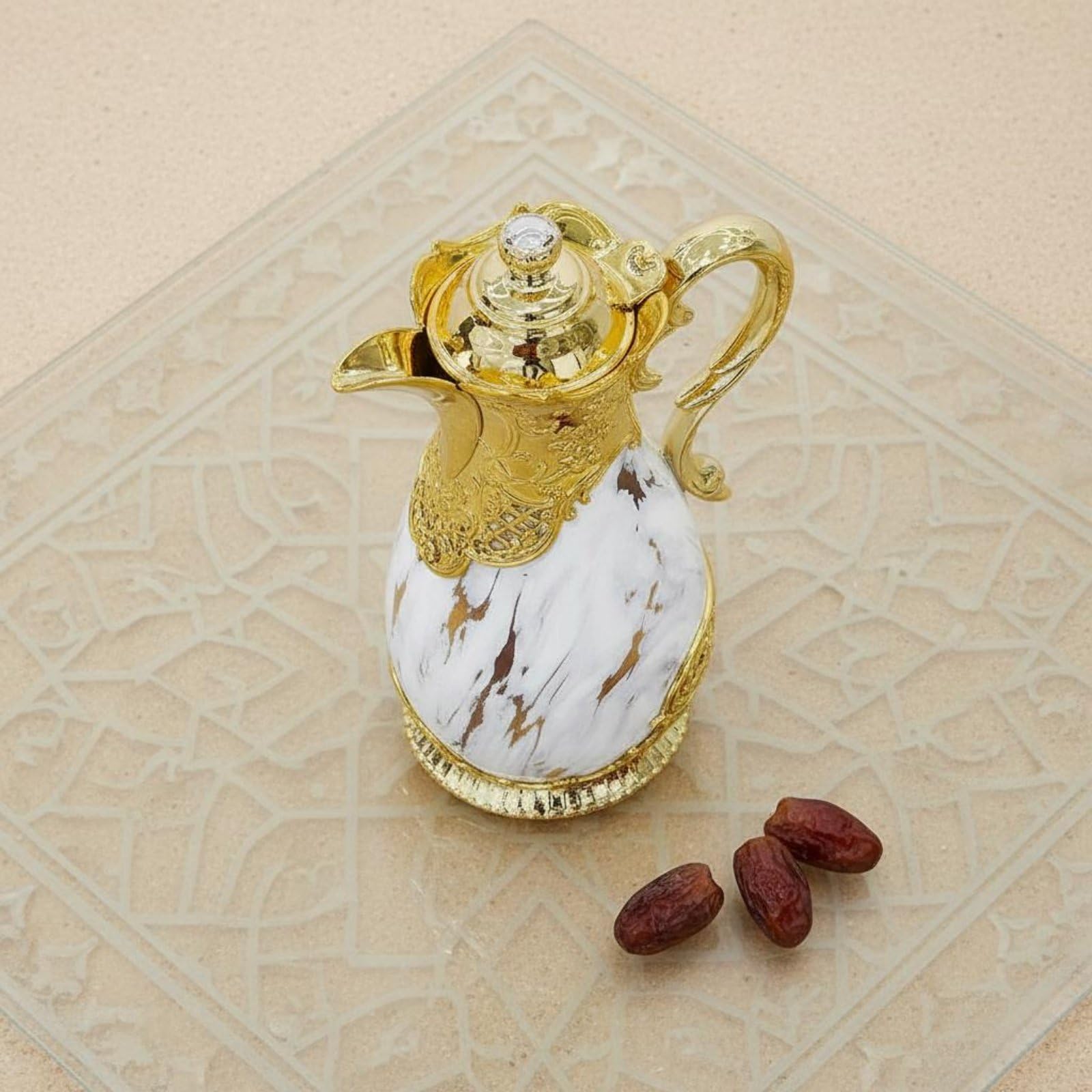 predolo Carafe Thermique Dorée Grande Capacité Théière Isotherme de Luxe pour Maison, Réception, Or Blanc, 800ML