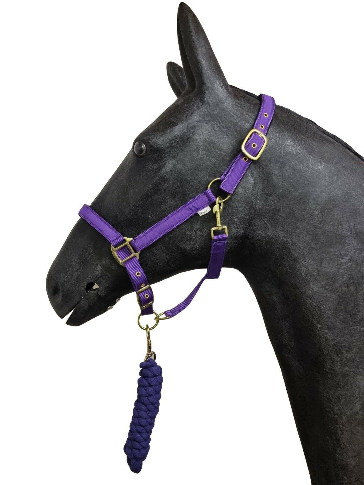 HORSE MASTER Horse Padded Headcollar Lead Rope - Comfortable Stylish Horse Printed Halter with Detachable Leadrope - Stable Yard Equipment for Pony Cob Full and Shetland, Purple