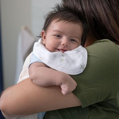 Miniatura 6 de Crane Baby Juego de baberos 100% algodón, juego de 3 baberos de muselina de algodón Sea Life, baberos bandana baberos para comer, artículos