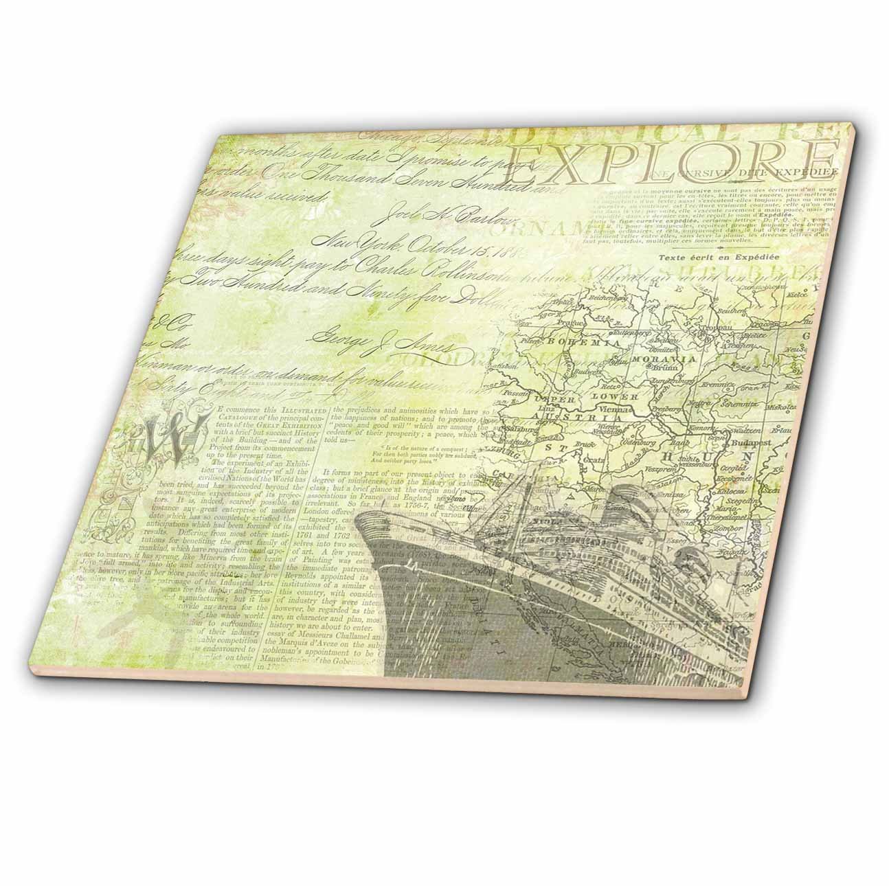 3dRose Ceramic Tile - Image of 1880 Ad for Cruise Ship - 6-inches (ct_280012_2)