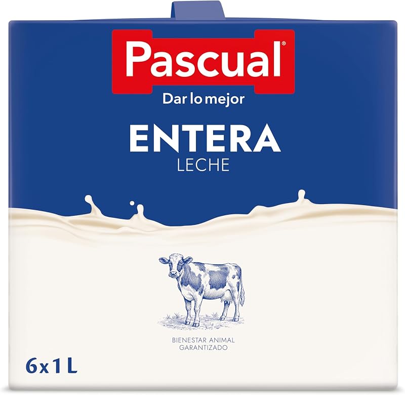 Leche Pascual - Leche Entera - Bienestar Animal - Pack 6 x 1L - Ideal para niños y adultos, Producto Natural y Saludable