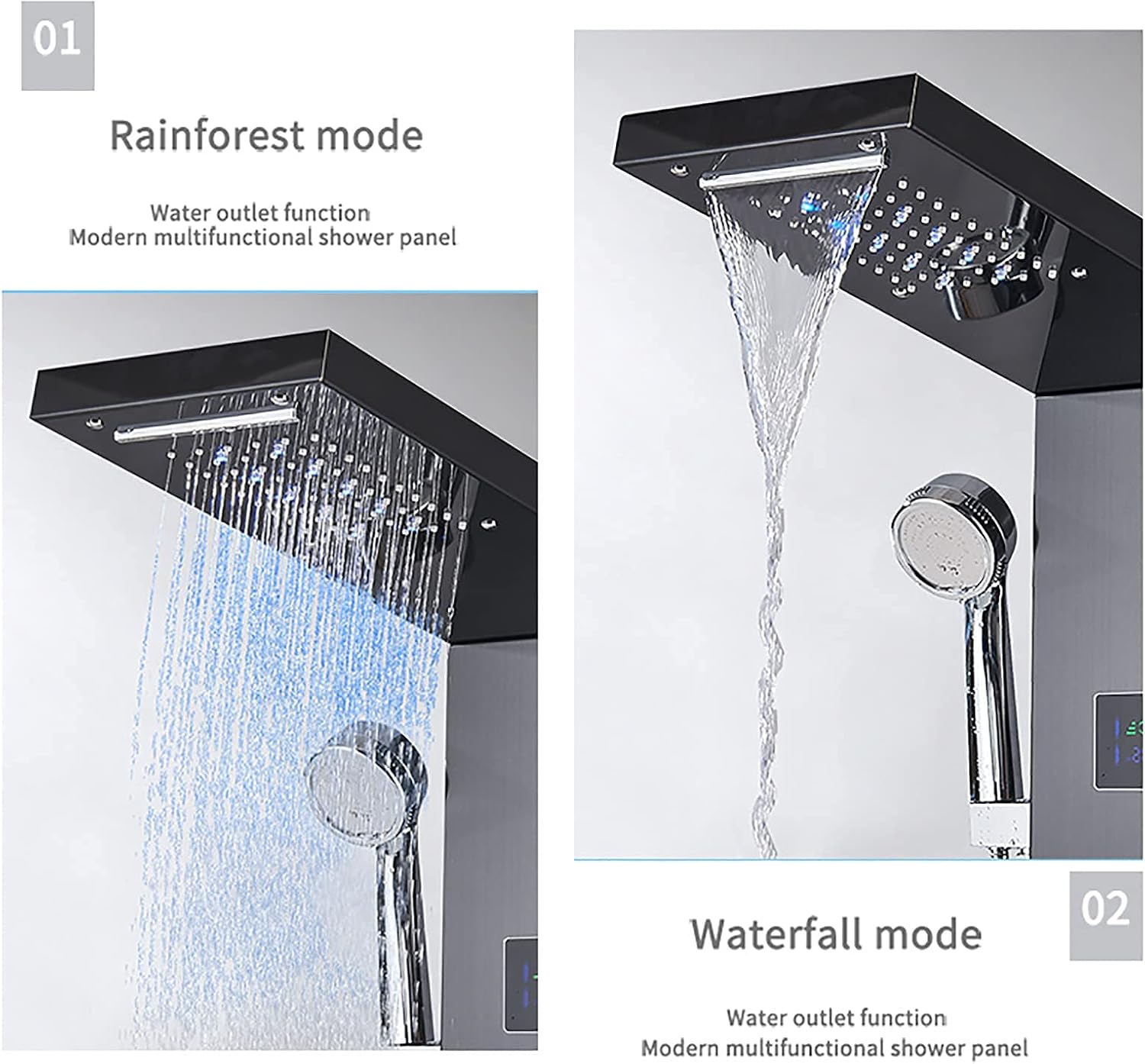 LED Shower Panel Tower System Digital Display Shower Column Thermostatic Shower Panel System, Shower System with Shower Head, Handheld Shower, Body Jets, Tub Spout,Brushed Nickel Decoration