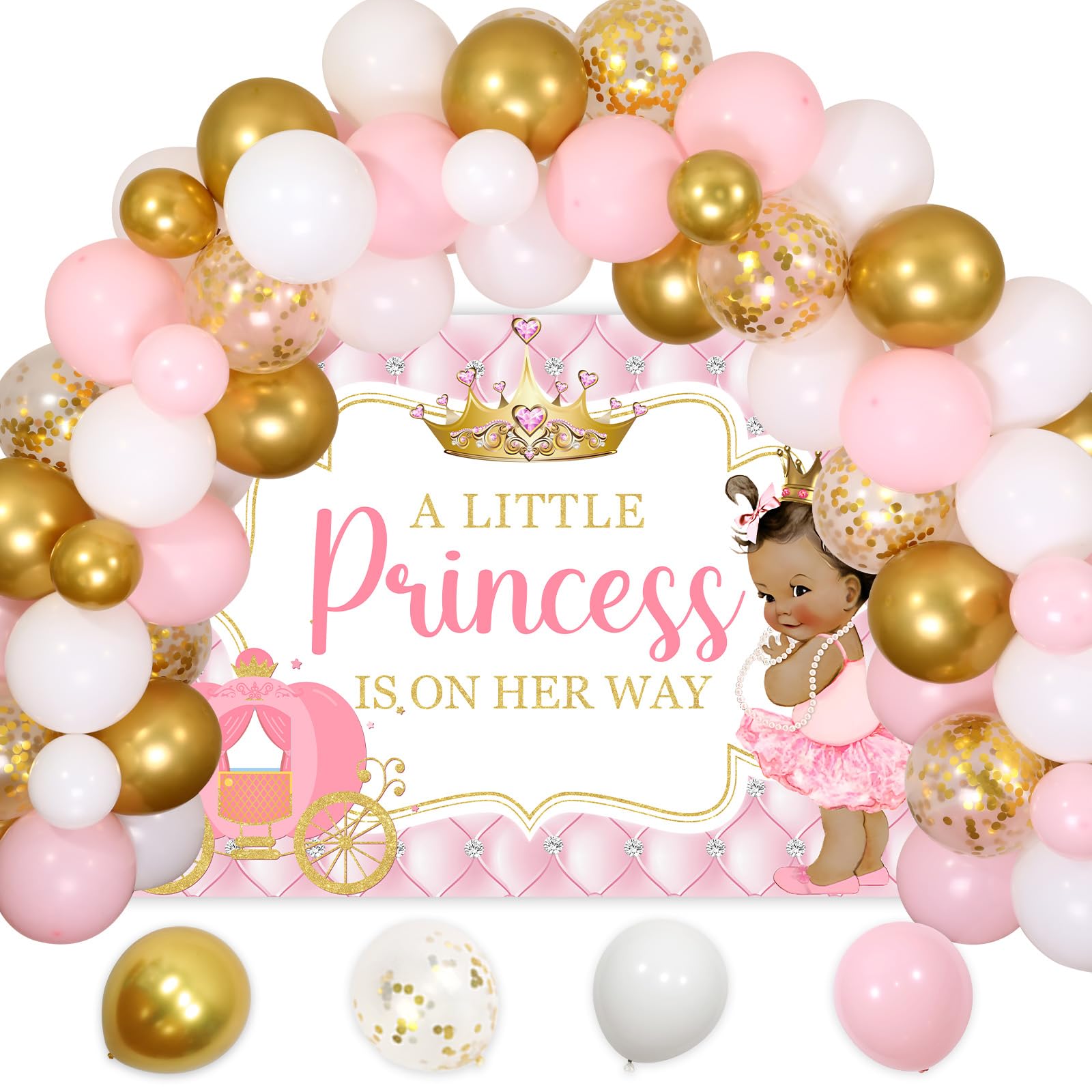 kreat4joy Princess Baby Shower Decorations Girl, A Little Princess Is On Her Way Backdrop, Pink White and Gold Balloon Arch Balloons for Girls Baby