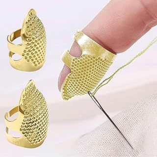 2Pcs Sewing Thimble, Metal Adjustable Finger Protector Shield Ring, Fingertip Thimble for Quilting Craft Sewing Tools(2 Sizes, 1*S/1*M)