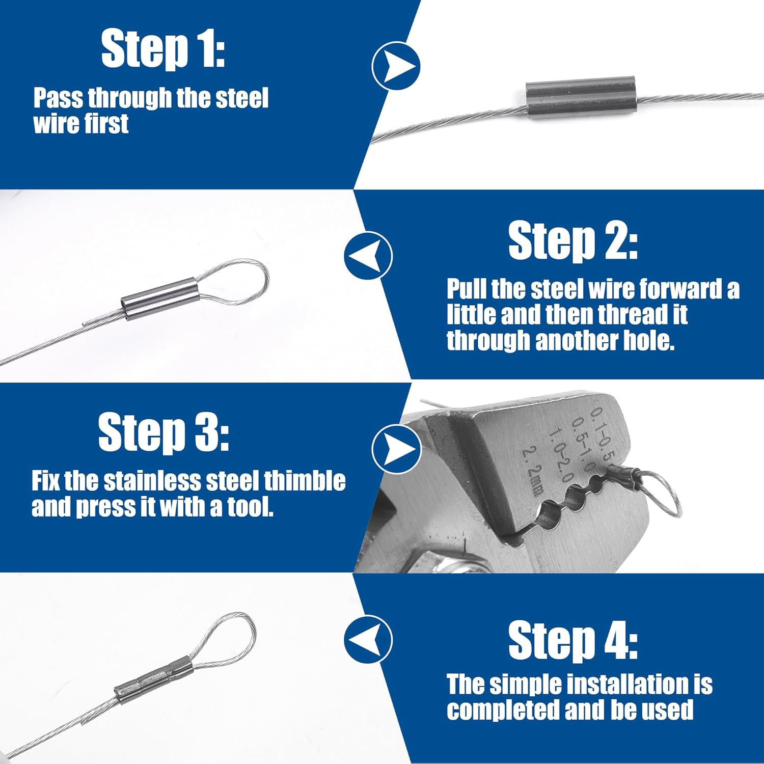 Fishing Crimping Pliers Crimp Sleeves Set,Wire Rope Crimping Tool Kit Heavy Duty Wire Leader Rope Crimper Plier 4 Size Crimping (Stainless Steel Plier+300pcs Mix Crimper Sleeves)