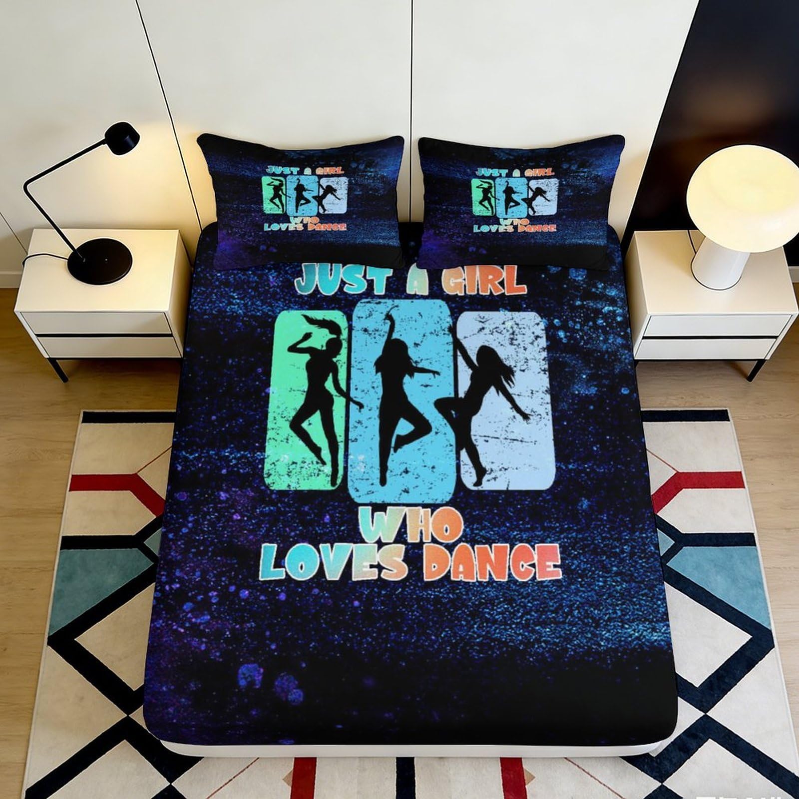 Pnayamiorkfel Style-10 3D Printed Dance Silhouette Fitted Sheet Microfiber Colorful Party Theme Bed Cover For Bedroom Dorm Mattress Decor 90X200x25cm