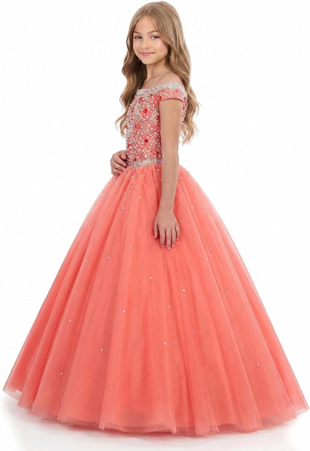 Girls Pageant Dresses Off The Shoulder Tulle Formal Ball Gown