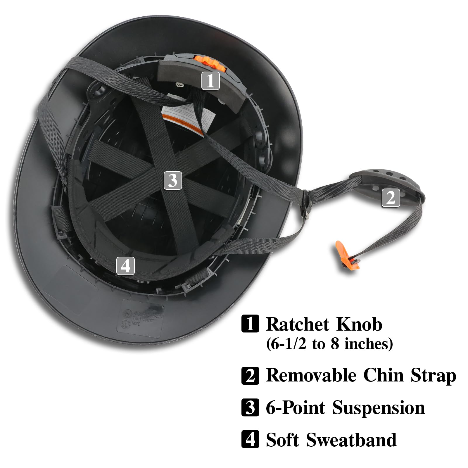 Casco duro de ala completa, casco de seguridad aprobado por OSHA, Cascos de Construcción, casco duro de construcción ventilada, trinquete ajustable con suspensión de 6 puntos, cascos de
