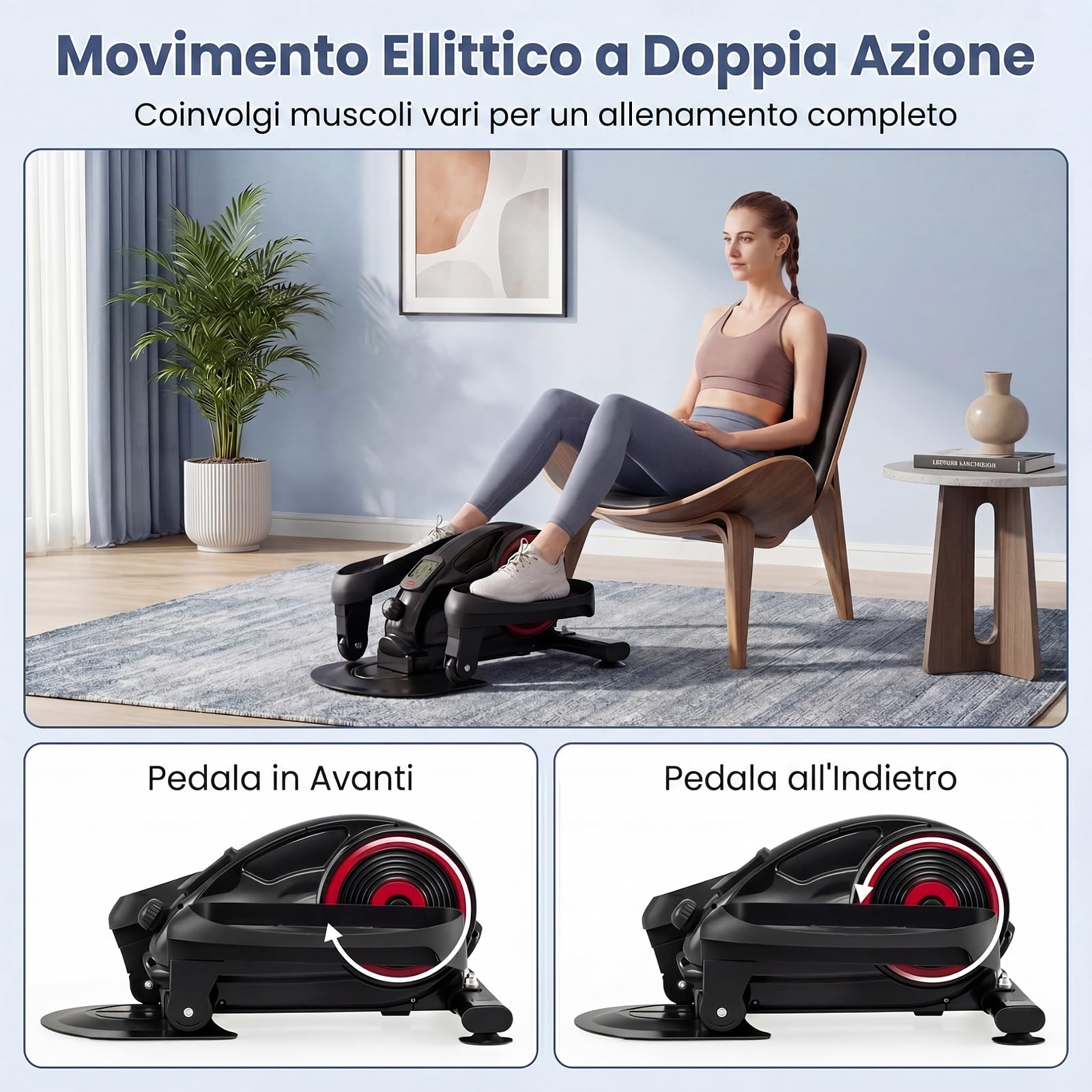 GYMAX Ellittica da Interno, Pedaliera per Riabilitazione con LCD Display Multifunzionale, Pedali Antiscivolo e Manopola di Regolazione, Funzionamento Silenziosissimo, Portatile