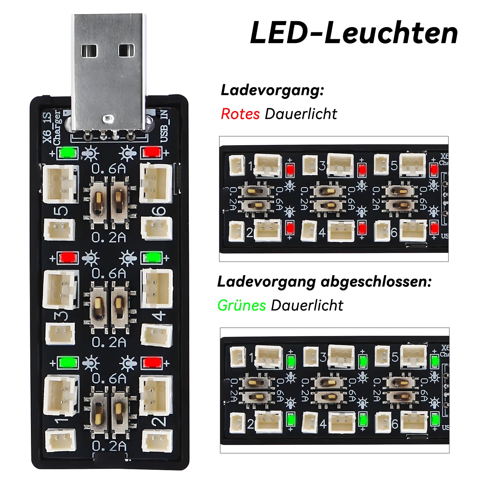 1S Lipo Akumulator LiHV Ładowarka - 3.7V/4.2V Ładowarka do Akumulatorów Lipo z USB 6 Kanałów i Mikro JST 1.25 JST-PH 2.0mm Złącze dla Tiny Whoop Blade Inductrix FPV E013 E010 JJRC H67 H36