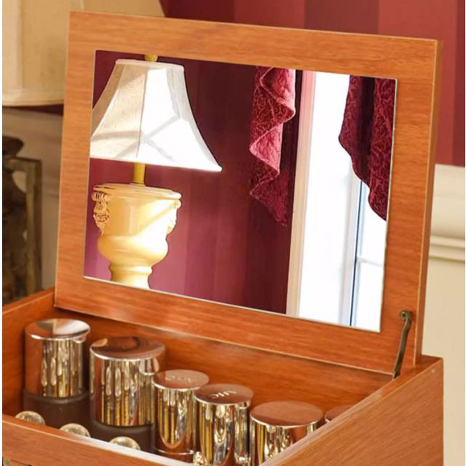 Almacenamiento de cosméticos Organizador de Maquillaje Madera con Espejo y 2 cajones