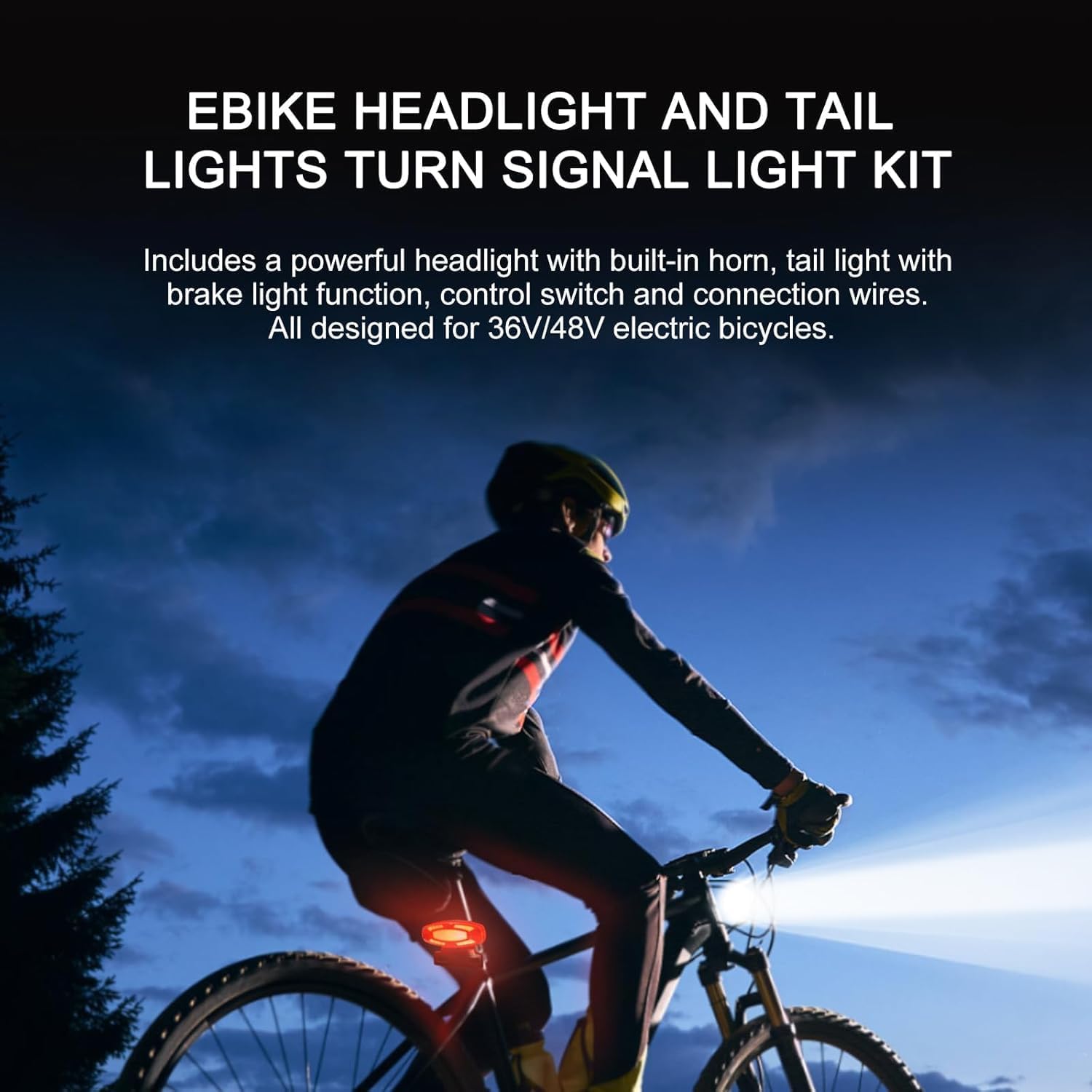Electric Bike Light Kit, 36V/48V Ebike Headlight Kit Ebike Headlight Tail Lights Electric Bicycle Turn Signal Light
