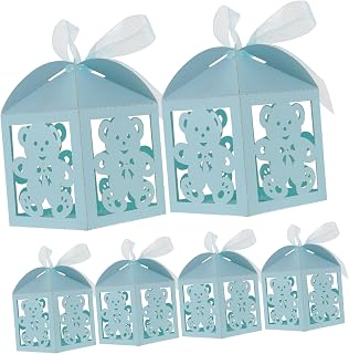 NAMOARLY 50 Piezas Caja de dulces temático oso ducha pequeño cajas de chocolate decoración cumpleaños bombonera present bags cestas de de dulces cajas de fiesta Papel Sky-blue