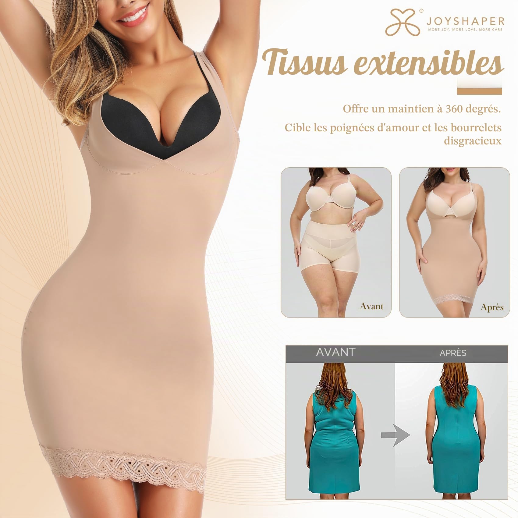 Joyshaper Robe Femme Robe Moulante Sculptante Longue Slip Gainante Ventre Jupon Plat Invisible sous-Vêtement