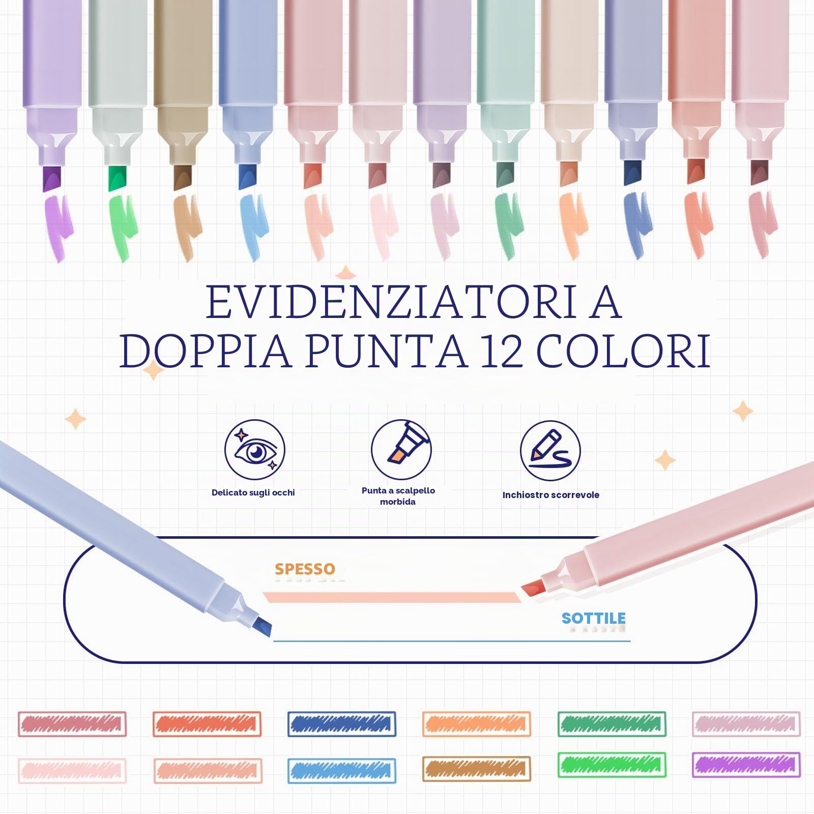 120 Pezzi Forniture Scolastiche con 12 Evidenziatori Pastello, 6 Penne Gel Colorate e 5 Nere, 6 Portamine, Set di Cancelleria per Scuola e Ufficio