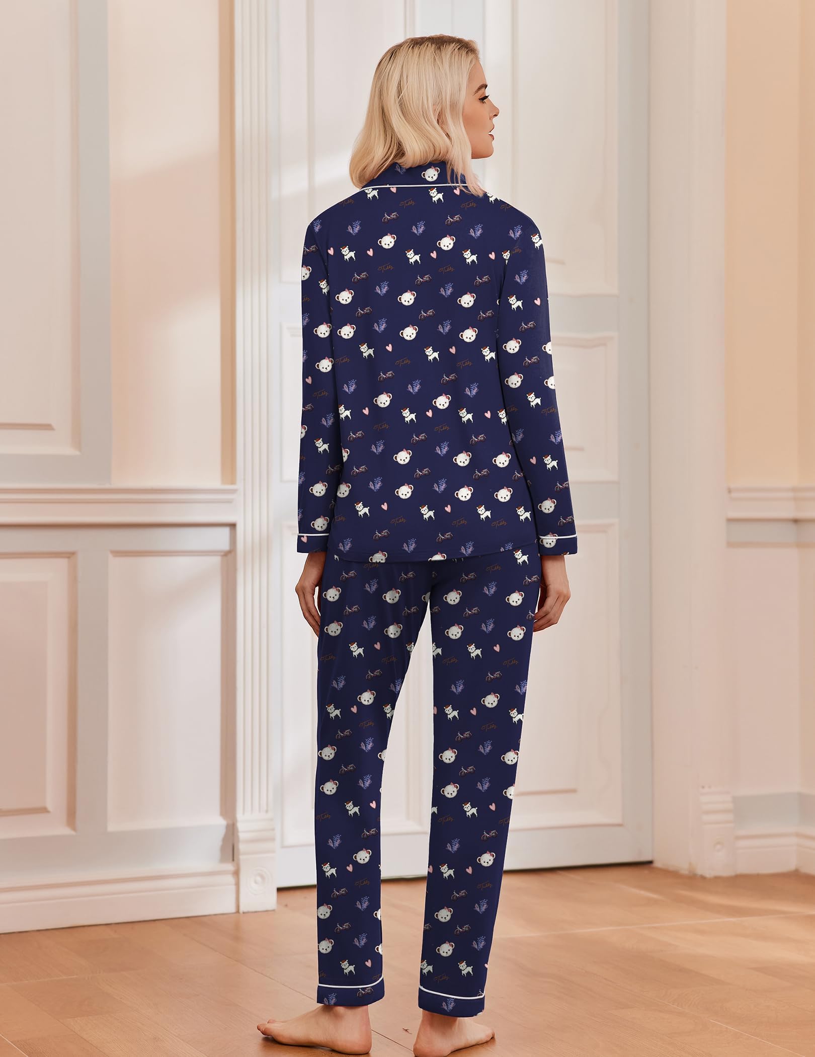 Ekouaer Pigiama Donna Maniche Lunghe Set Pigiama a Due Pezzi con Bottoni Abbigliamento da Notte Morbido Sleepwear Top e Pantaloni Pigiama XS-XXL