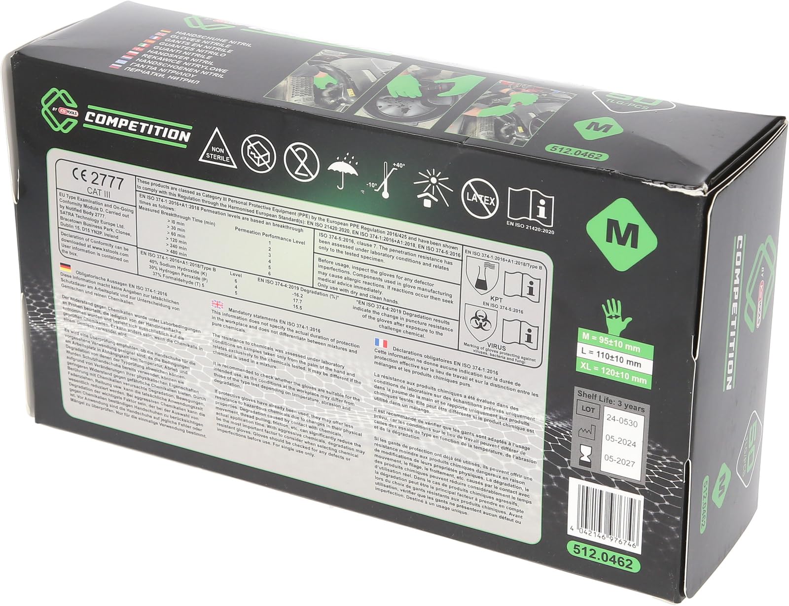 KS Tools 512.0462OP Competition - Guantes de nitrilo, M, caja de 10 x 50 unidades, color verde