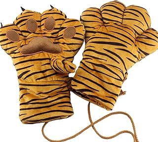 Adult Cosplay Tiger Paw Gloves Cartoon Soft Plush Warm Glove Halloween Costumes Gifts Accessories for Girls Boys and Teens (Color : Tiger Stripes, Size : ONE Size)