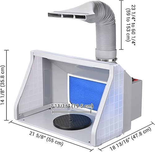 Miniatura 8 de AW Kit de cabina de aerosol portátil con 3 luces LED, manguera de filtro de escape, mesa giratoria para pasatiempos, pintura artística, modelo,