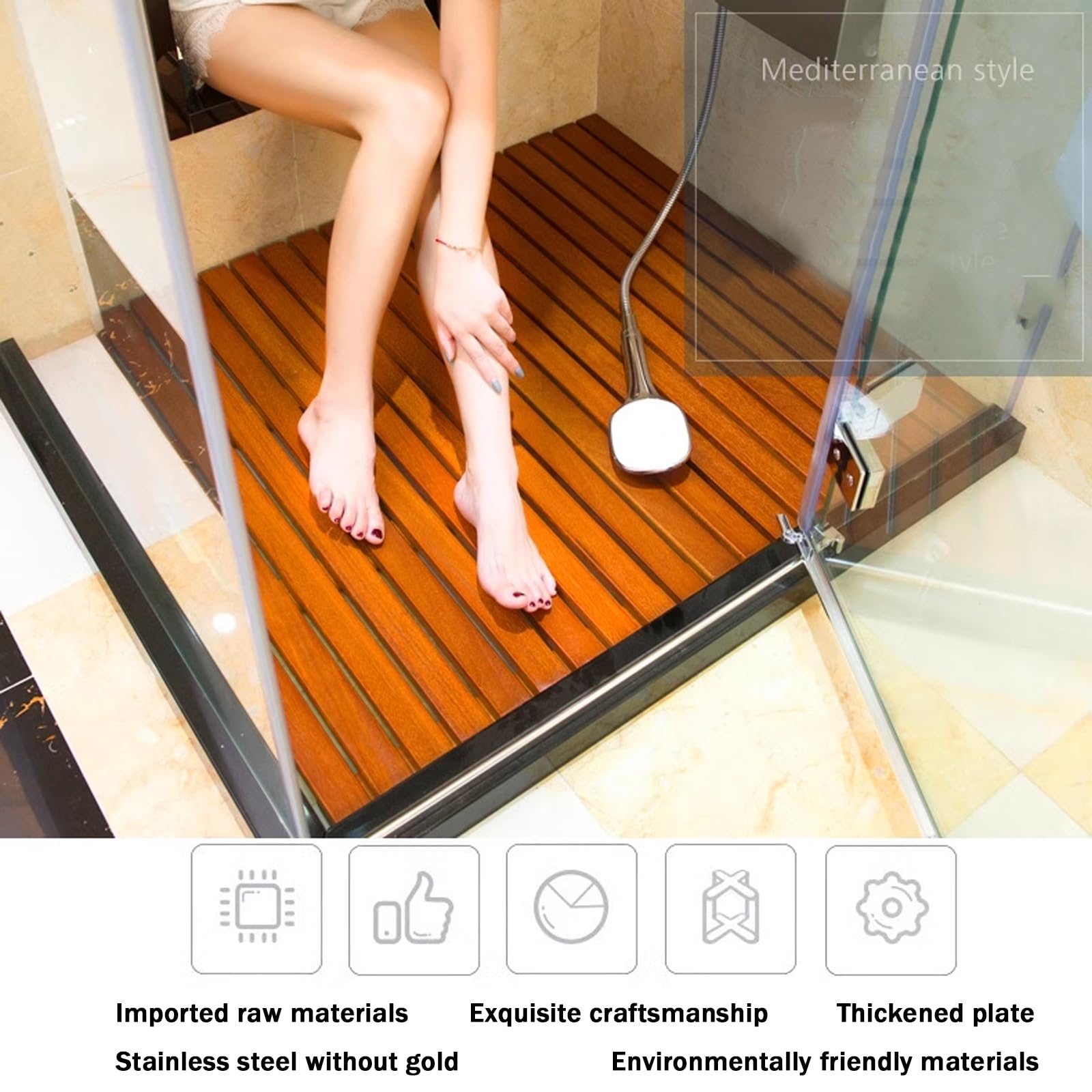 Pedana Doccia in Legno,Pedana Doccia Legno Naturale,Pedana in Legno,Grata Doccia Legno di Lusso,Doccia Legno,Grigliato,Tappetino Doccia,per Pavimento del Bagno(W40xL70cm/W16xL28in)