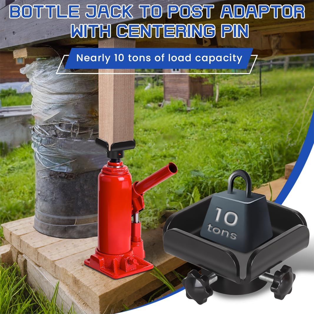 Bottle Jack to Post Adaptor with Centering Pin, Steel Bridge Jack Stand Adaptor for 4x4 Wood Beams, Compatible with Most Bottle Jacks, Jack Accessories for Wood Beams to Prevent Splitting
