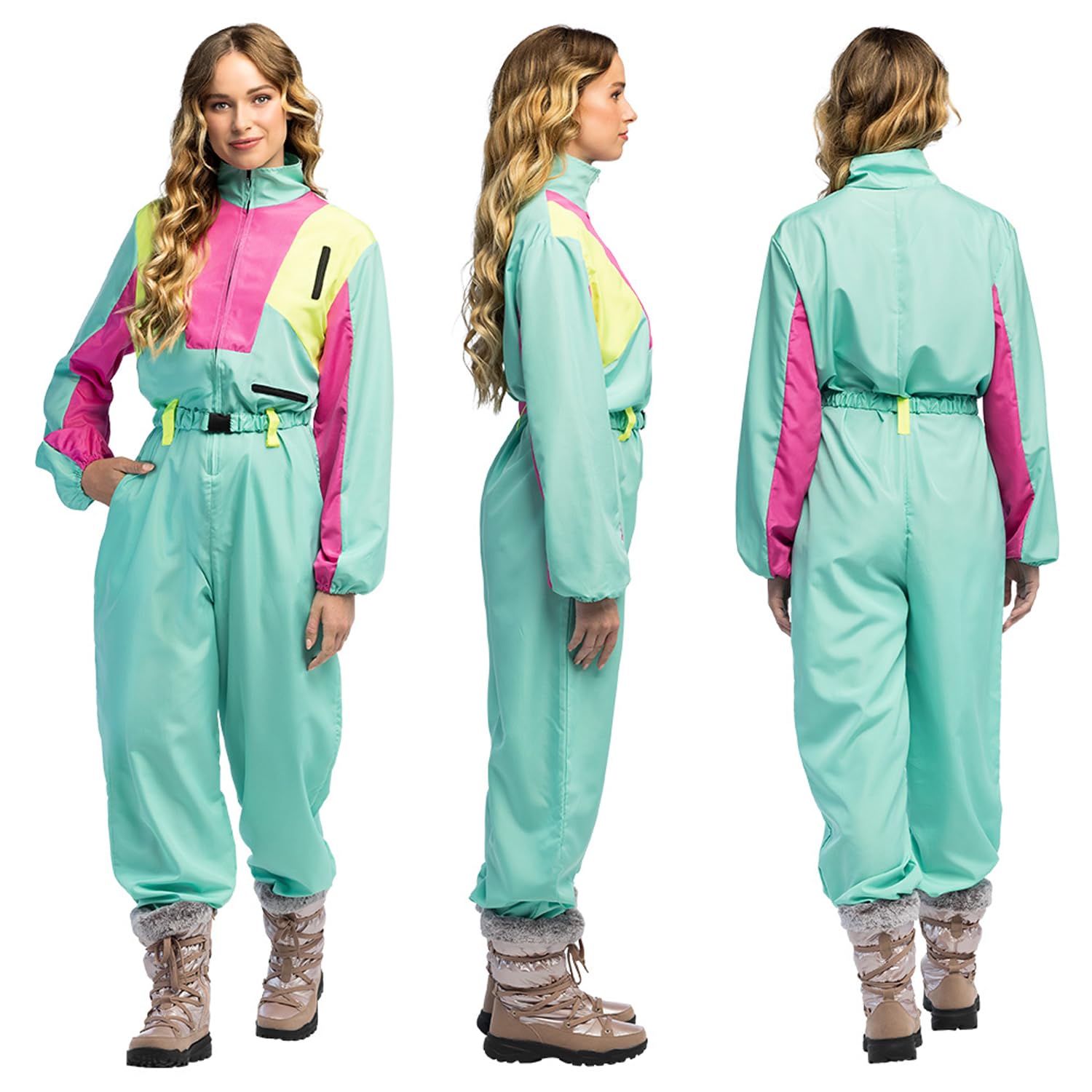 Boland – Combinaison de ski rétro, brille sous la lumière noire, costume des années 80 pour femmes, tenue pour après-ski, costume pour carnaval