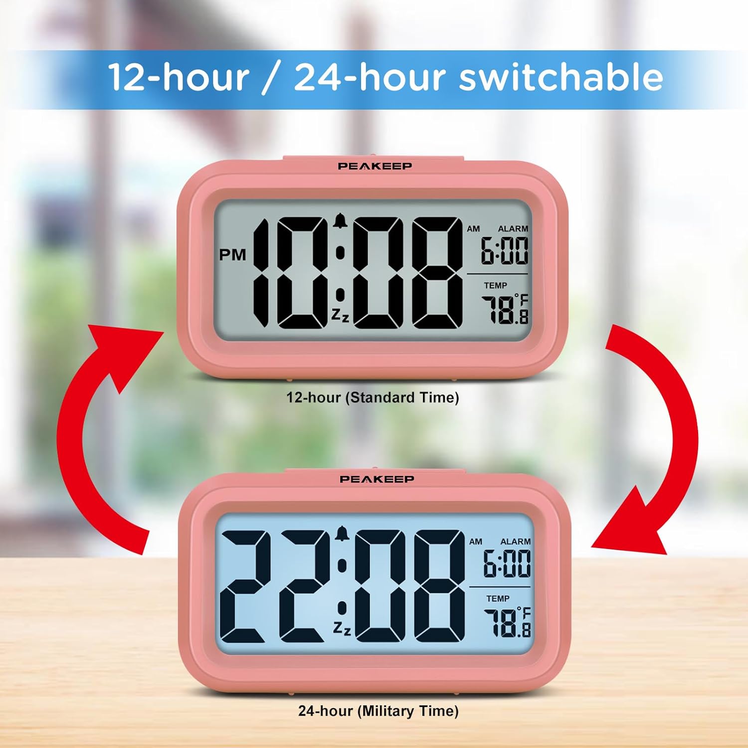 Night Light Digital Alarm Clo with Indoor Temperature, Battery