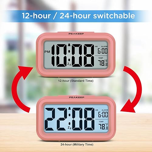Miniatura 20 de Peakeep - Reloj despertador con luz nocturna inteligente, funciona con pilas, con temperatura interior, reloj digital de escritorio para dormitorios