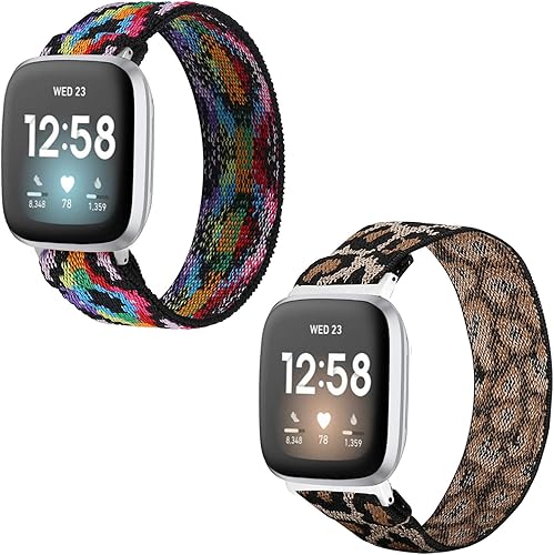 TOYOUTHS Paquete de 2 bandas compatibles con Fitbit Versa 3 bandas de repuesto para Fitbit Sense, correa elástica de nailon, pulsera de moda, para