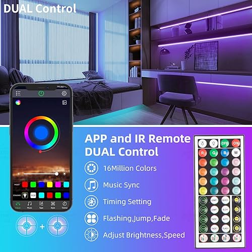 Miniatura 2 de KSIPZE Tira de luces LED de 100 pies con sincronización de música RGB, cambio de color, luces LED Bluetooth con control remoto de aplicación