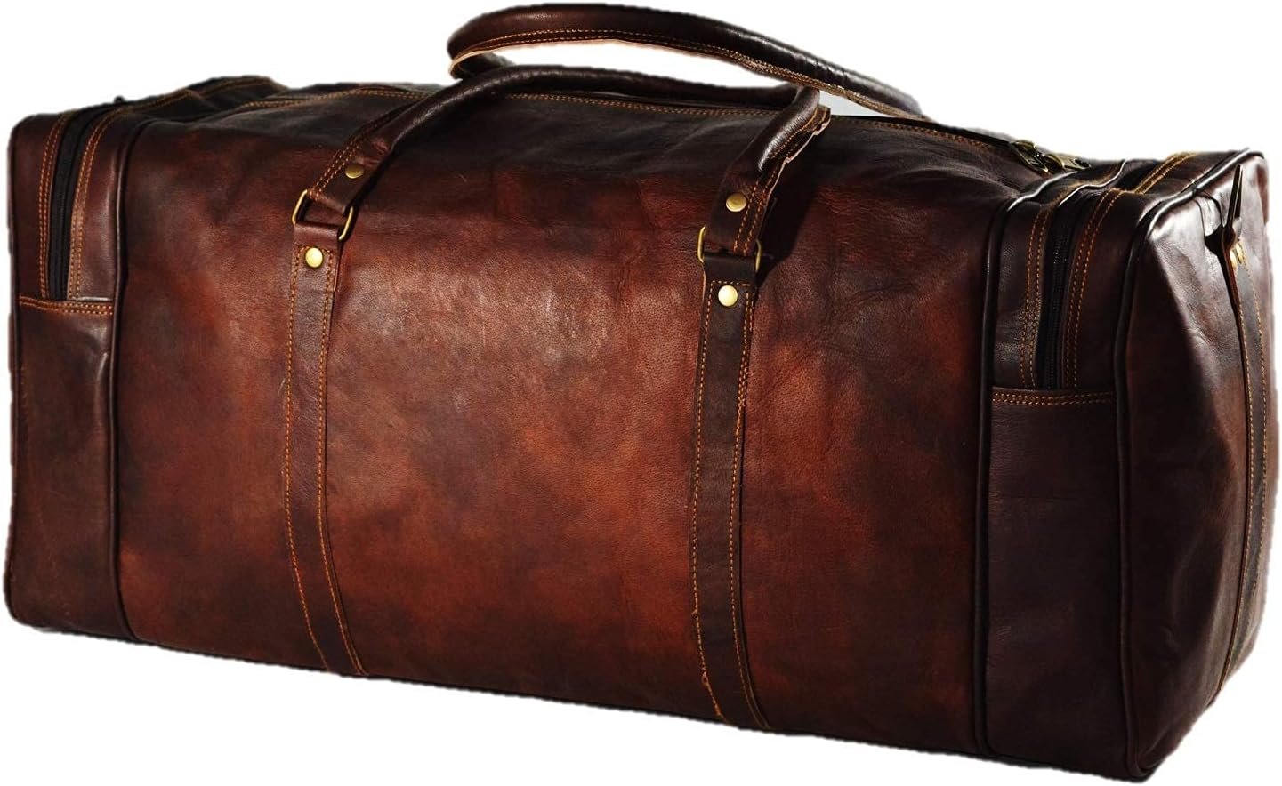 Duffel Bag Genuine Vintage Brown Leather Goat hide 24" Travel Luggage bag - Image 11