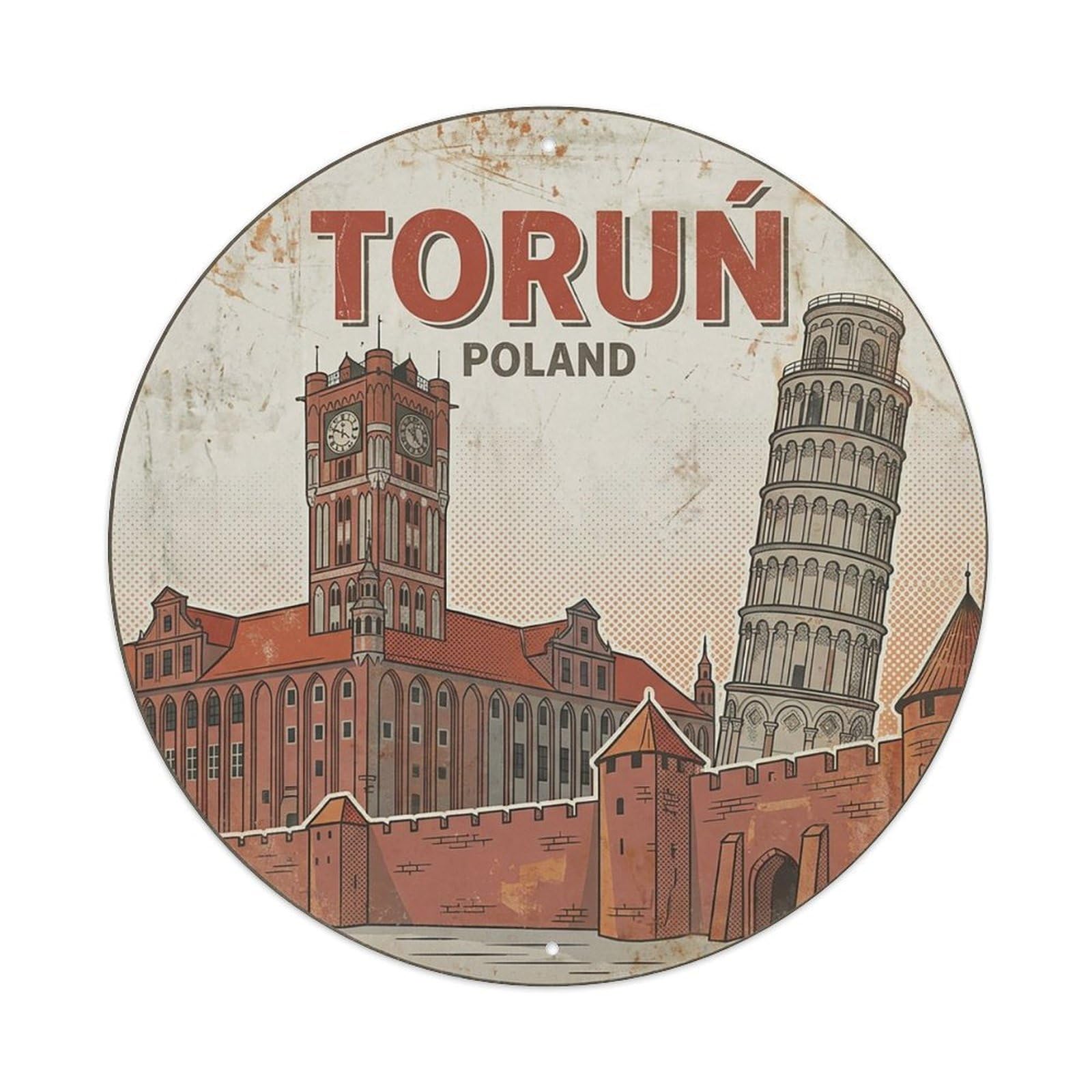 Poland Vintage Travel Torun Vintage Metal Tin Sign Plaque Wall Decor for Cafe, Club Bar, Office, Garden Metal Poster 8x8Inch