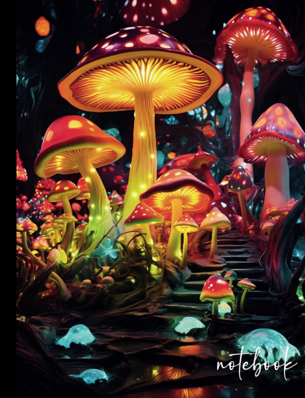 Groovy Mushrooms Notebook Journal , 7x9 , Beautifully Watermarked Pages, ruled line paper, Gloss Cover Finish: Groove & Glow in the Mushroom Kingdom: A Psychedelic Notebook Adventure