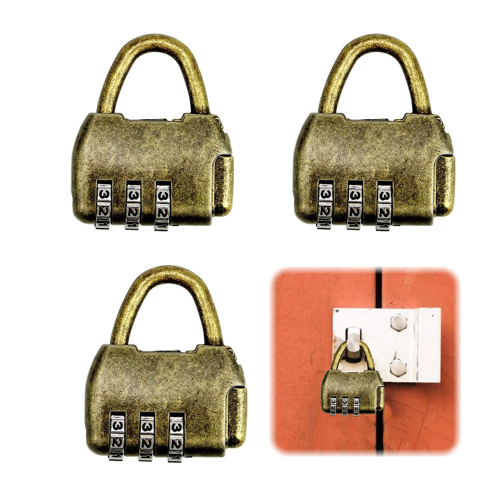 XoeLLe3Pack Combination Padlock 3Digit Padlock Small Padlock for Gym & School Lockers Mini Combination Lock Luggage Lock Coded Padlock Outdoor School Lockers for Backyard Fence Gate,Shed Door(A)