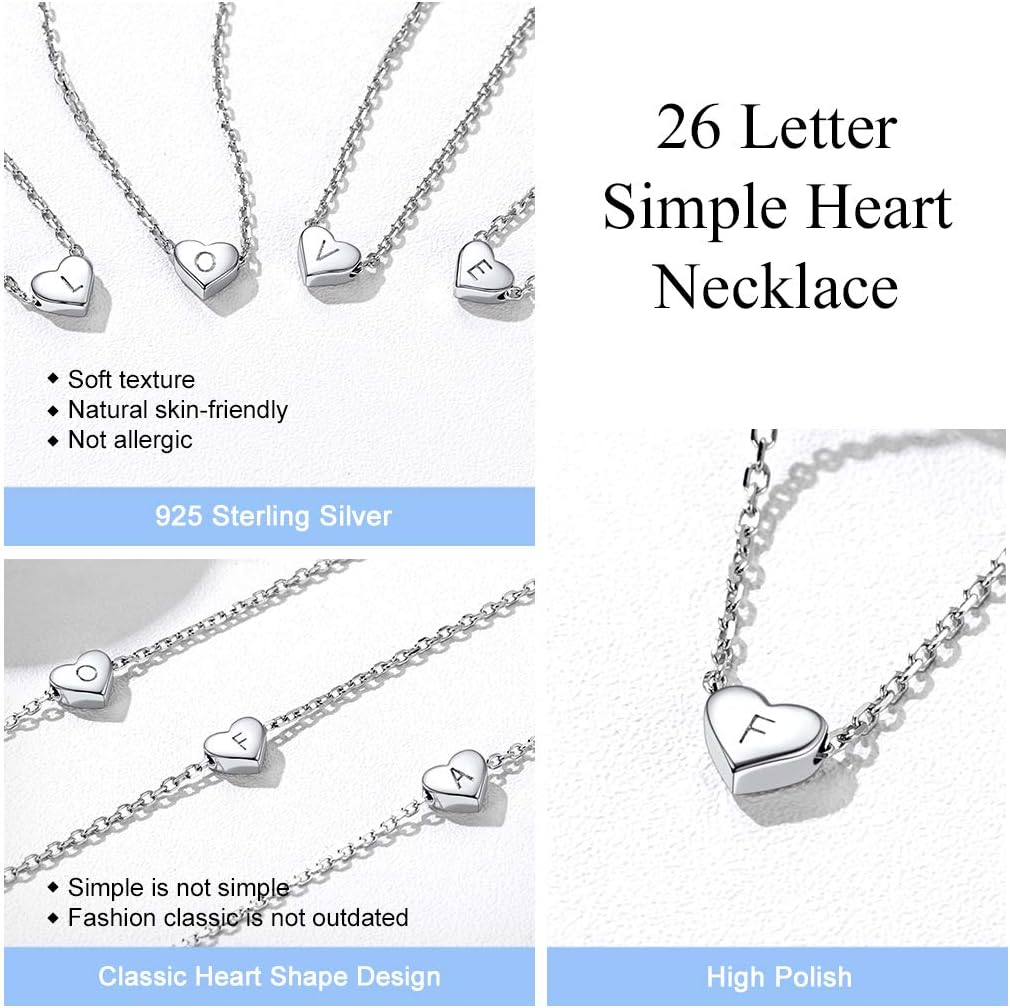 Silvora 925 Sterling Silver Heart Initial Necklace,Dainty Heart Pendant Letter Alphabet Necklace for Women,Letter Necklace Charms with Delicate Packaging