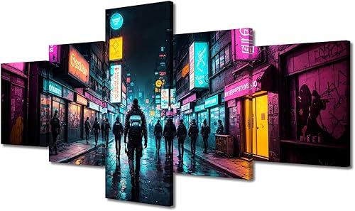 Miniatura 18 de Lienzo decorativo moderno para pared, pintura artística Cyberpunk, impresión de 5 paneles, decoración de lienzo para sala de estar para dormitorio